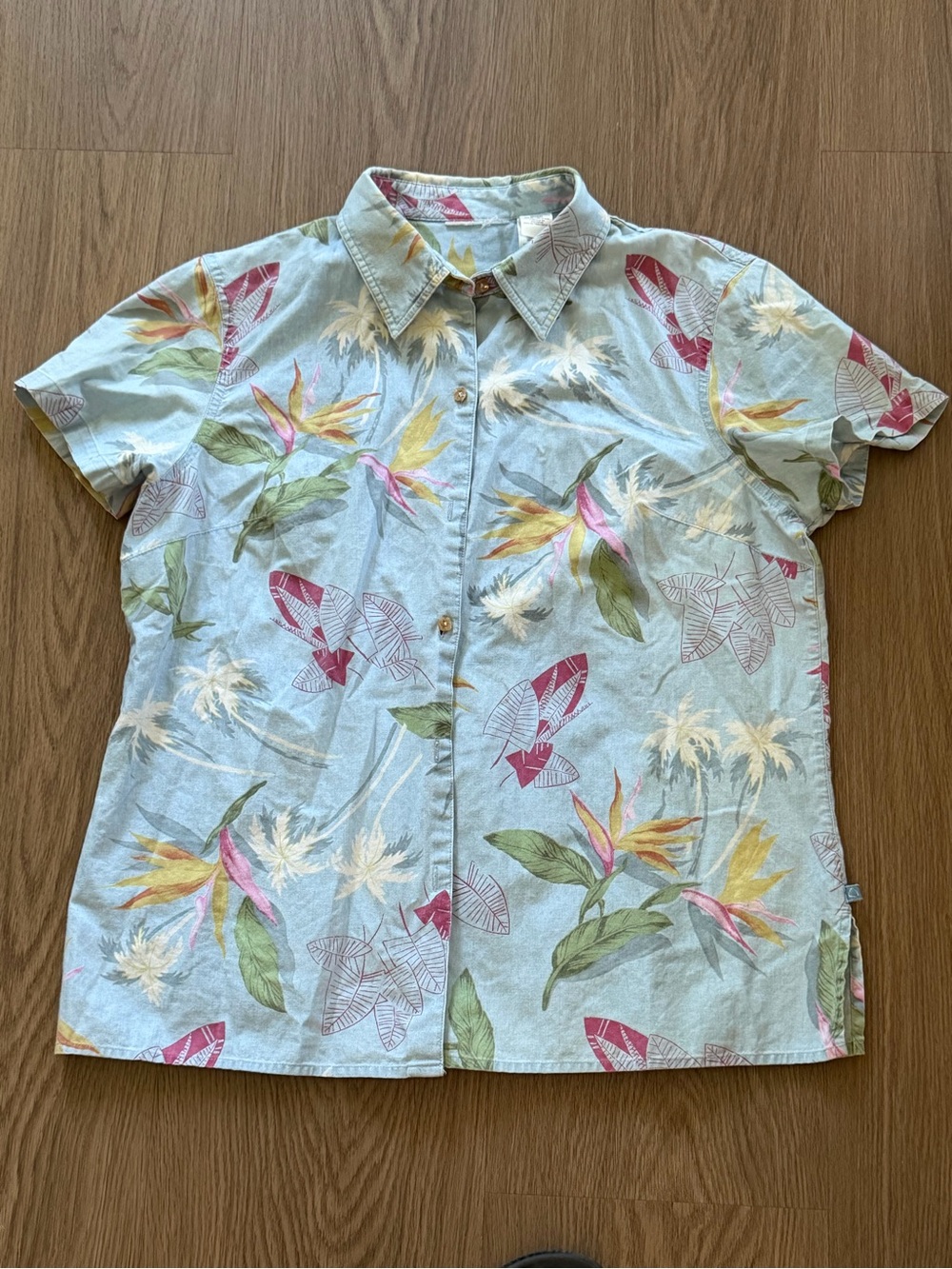 Light Blue Tropical Print Button-Up Shirt